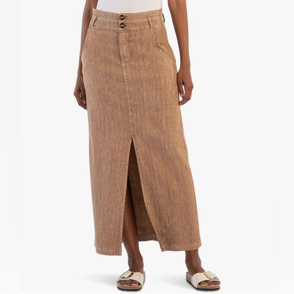 New KUT from the Kloth Women's Freida-Front Slit Skirt Linen Size 12
